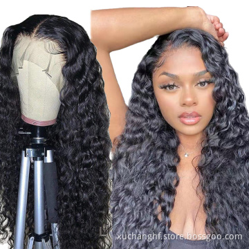 FREE Ship 13X4 water wave wig Glueless hd lace wig Vendor Unprocessed Brazilian pre plucked real human hair wig